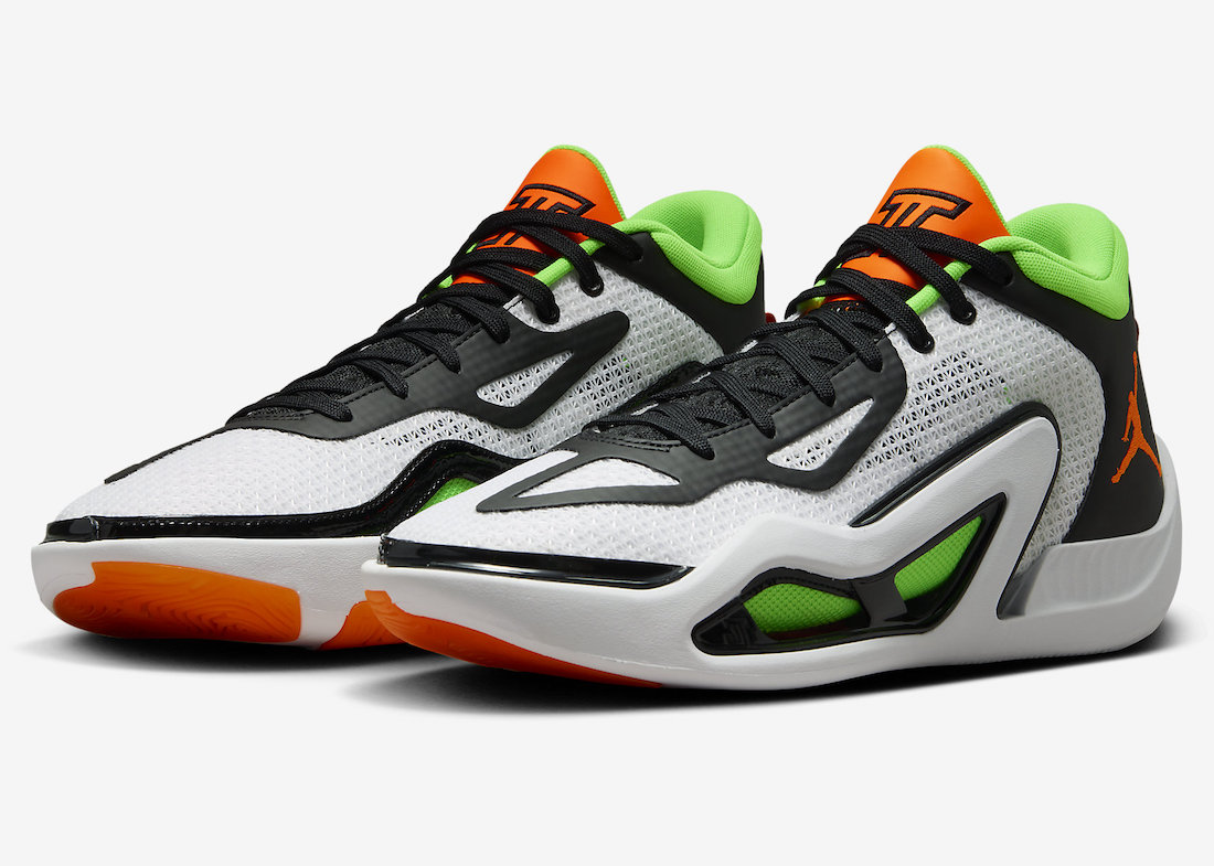 Jordan Tatum 1 White/Total Orange/Green Strike Men's Basketball Shoes, Size: 7.5