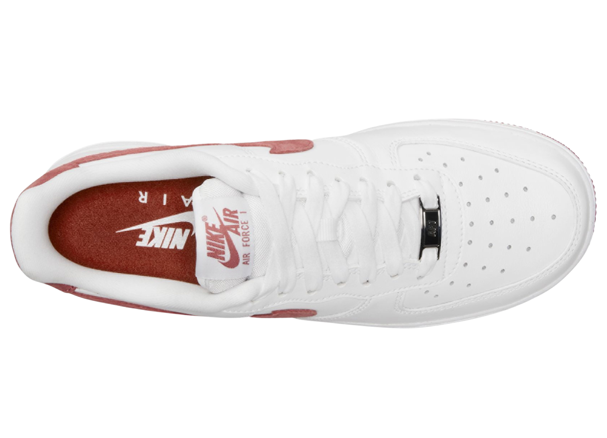 Nike Air Force 1 Low White Dragon Red FQ7626-100 Top View with Nike Air tongues and insoles