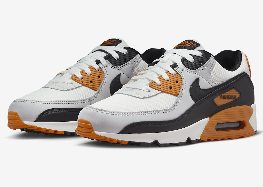 Nike Air Max 90 Monarch FB9658-003 with Pure Platinum overlays and Black mudguards