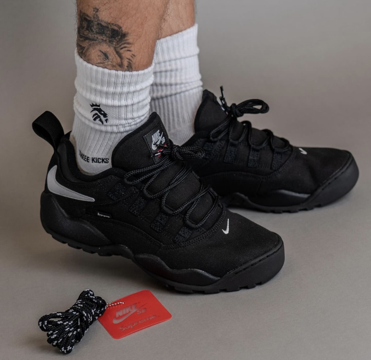 Supreme Nike SB Darwin Low Black FQ3000 001 On Feet 1
