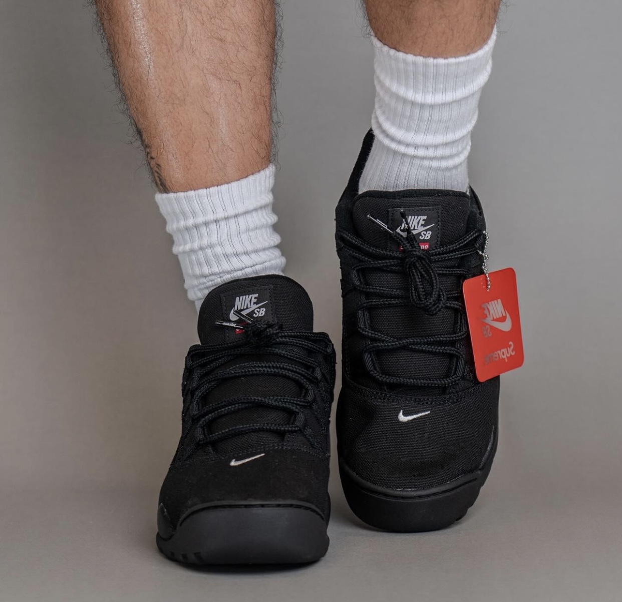 Supreme Nike SB Darwin Low Black FQ3000 001 On Feet 6
