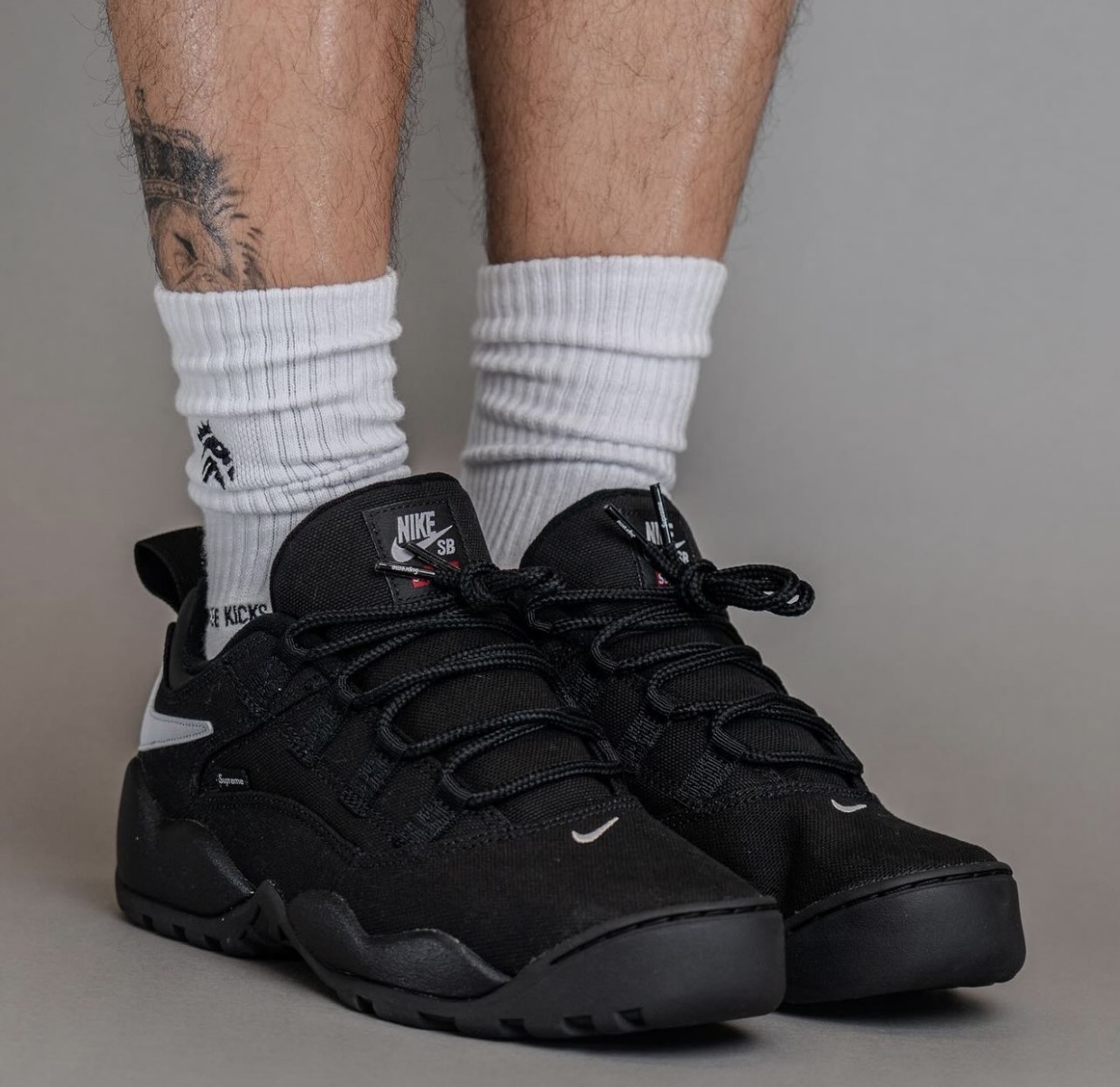 Supreme Nike SB Darwin Low Black FQ3000 001 On Feet