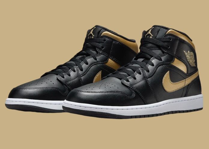 Air Jordan 1 Mid Black Metallic Gold DQ8426-071