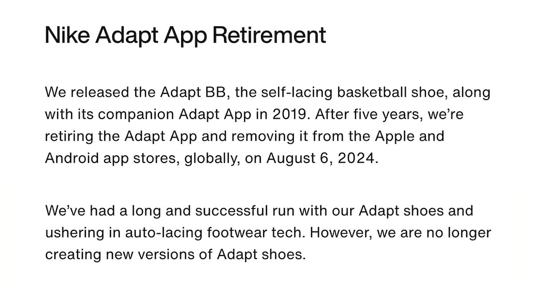 Nike Adapt App Retirement