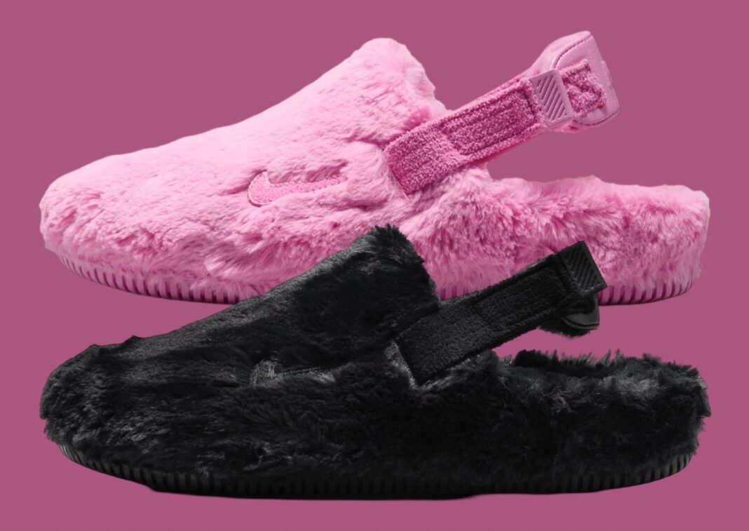 Nike fuzzy slides on sale