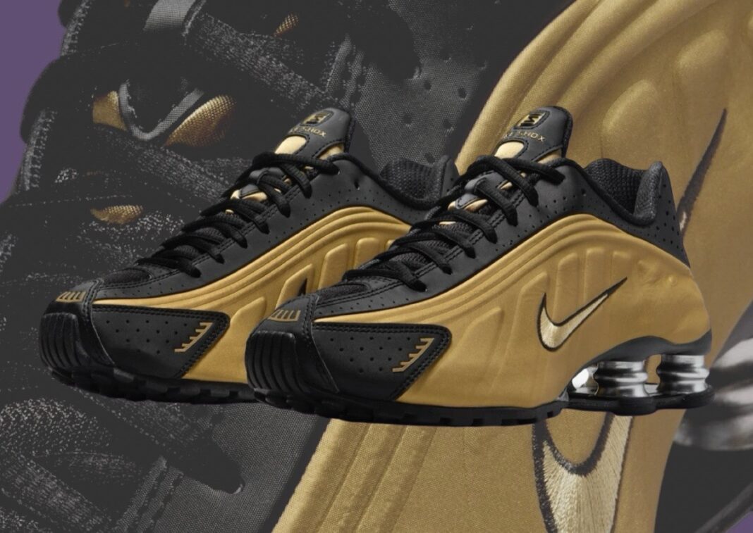 Nike Shox R4 Black Metallic Gold AR3565 005