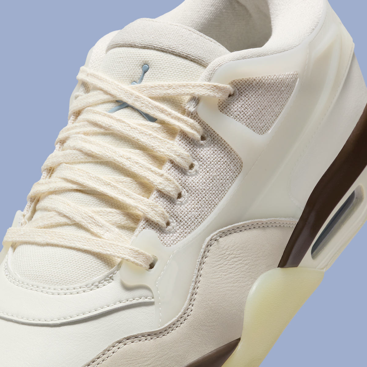 Close-up of the Air Jordan 4 RM "Hemp" midsole detailing and visible Air cushioning.