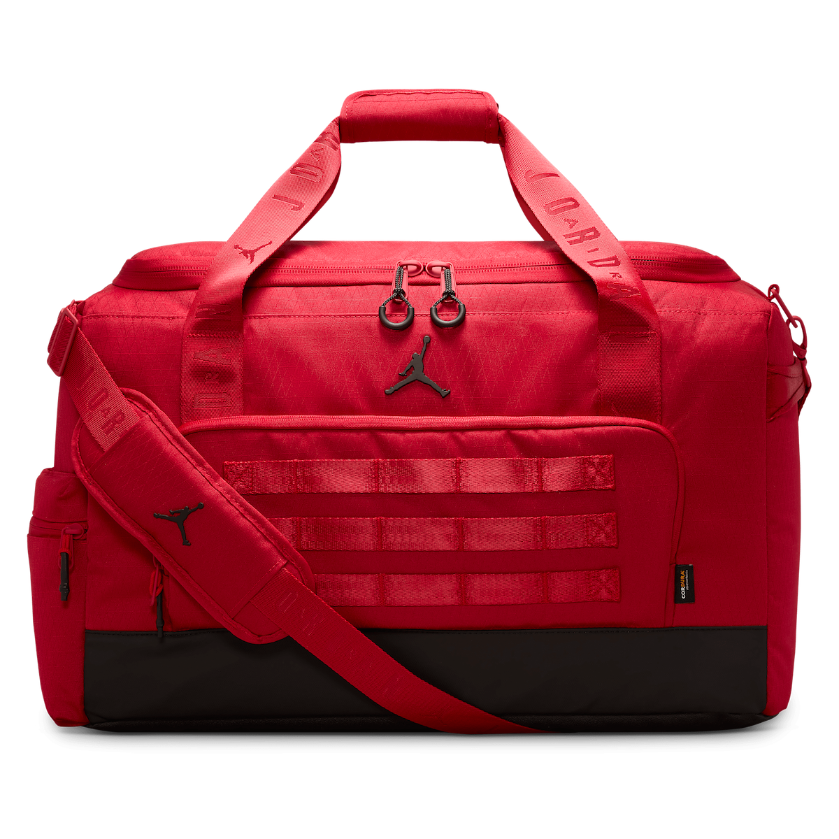 Front view of the Jordan Collectors Duffle in Gym Red with Jumpman branding