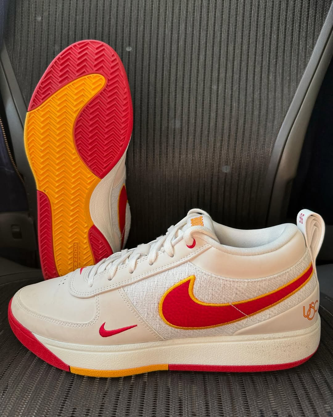 Nike Book 1 "USC Home" PE displayed with outsole showing traction pattern.