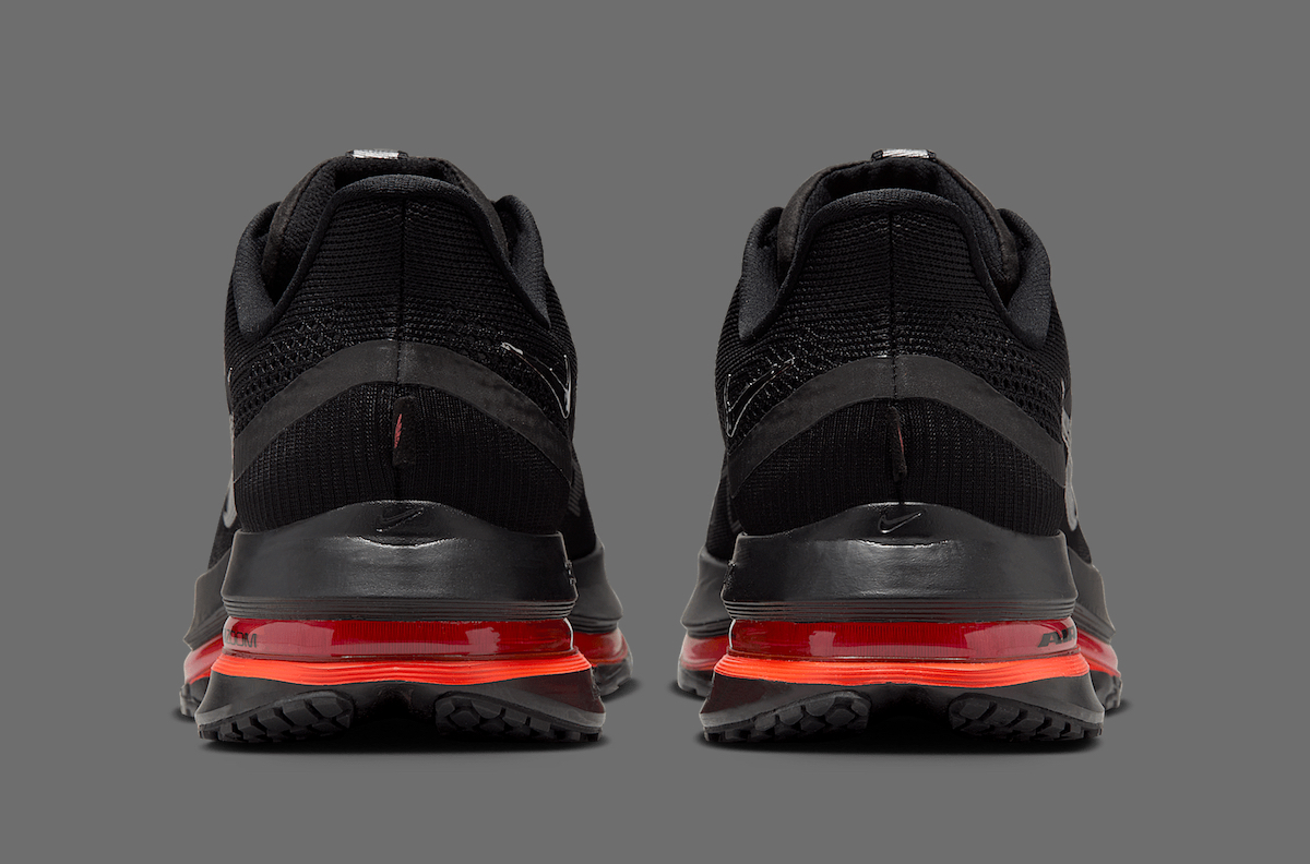 Heel view of Nike Pegasus Premium Black Bright Crimson displaying midsole cushioning and lightweight design