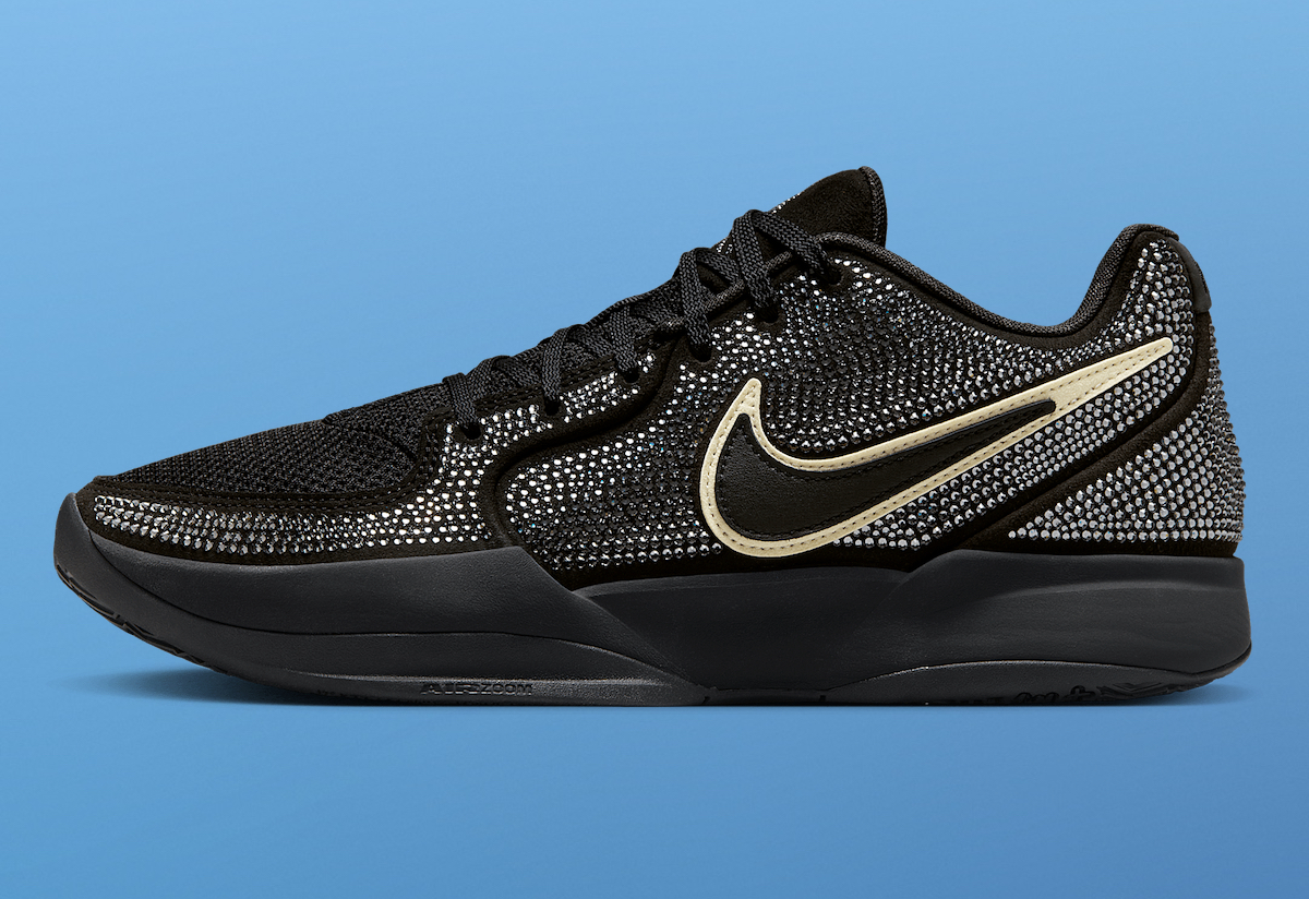 Lateral view of the Swarovski x Nike Ja 2 Black Label, showcasing the shimmering crystal detailing.