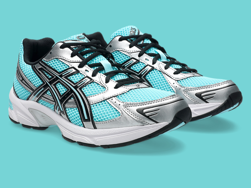 ASICS GEL-1130 Aqua Silver angled shot displaying upper details and overlays.