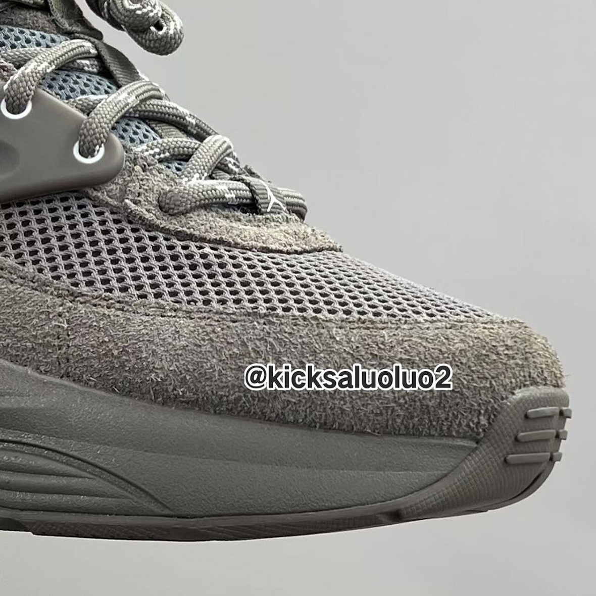 Close-up of the toe box highlighting the shaggy suede detailing