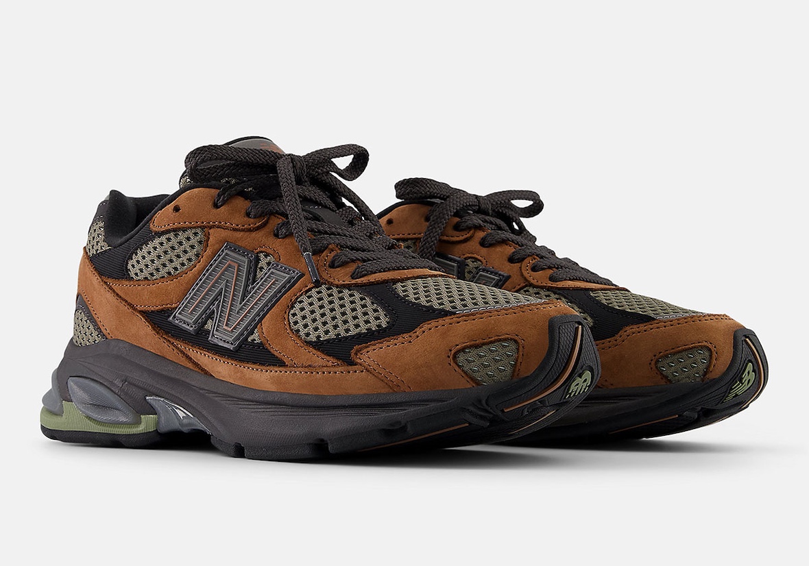New Balance 2010 'Brown Black' U2010ANV sneaker featuring brown suede overlays, black mesh underlays, and olive green accents with ABZORB cushioning.