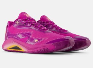 New Balance Kawhi 4 Purple Punch Signal Pink BBKLSGY4 featuring vibrant pink upper, sleek synthetic overlays, and performance-driven design.