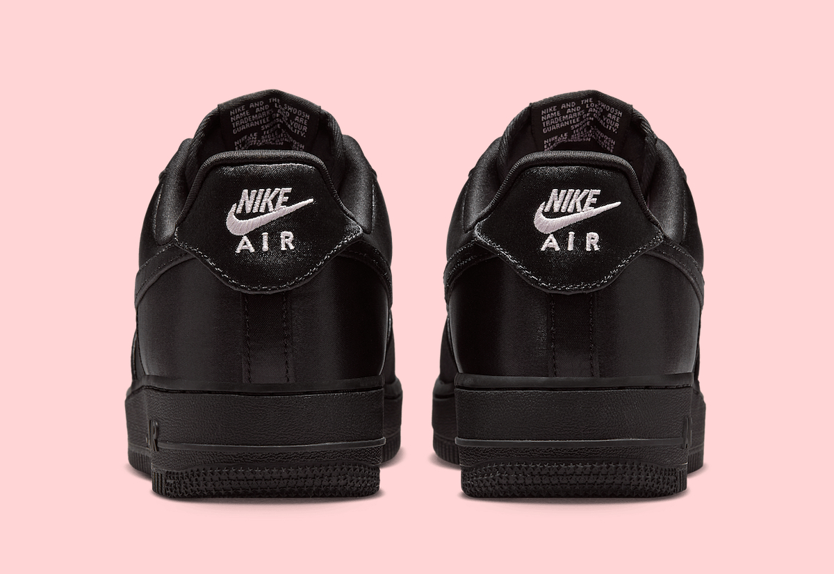 Back heel view of Nike Air Force 1 Low Black Satin