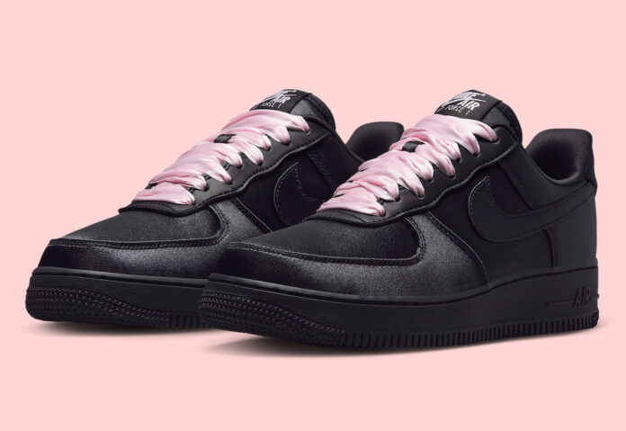Nike Air Force 1 Low Black Satin with pink laces