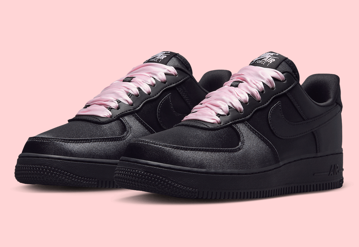 Nike Air Force 1 Low Black Satin with pink laces