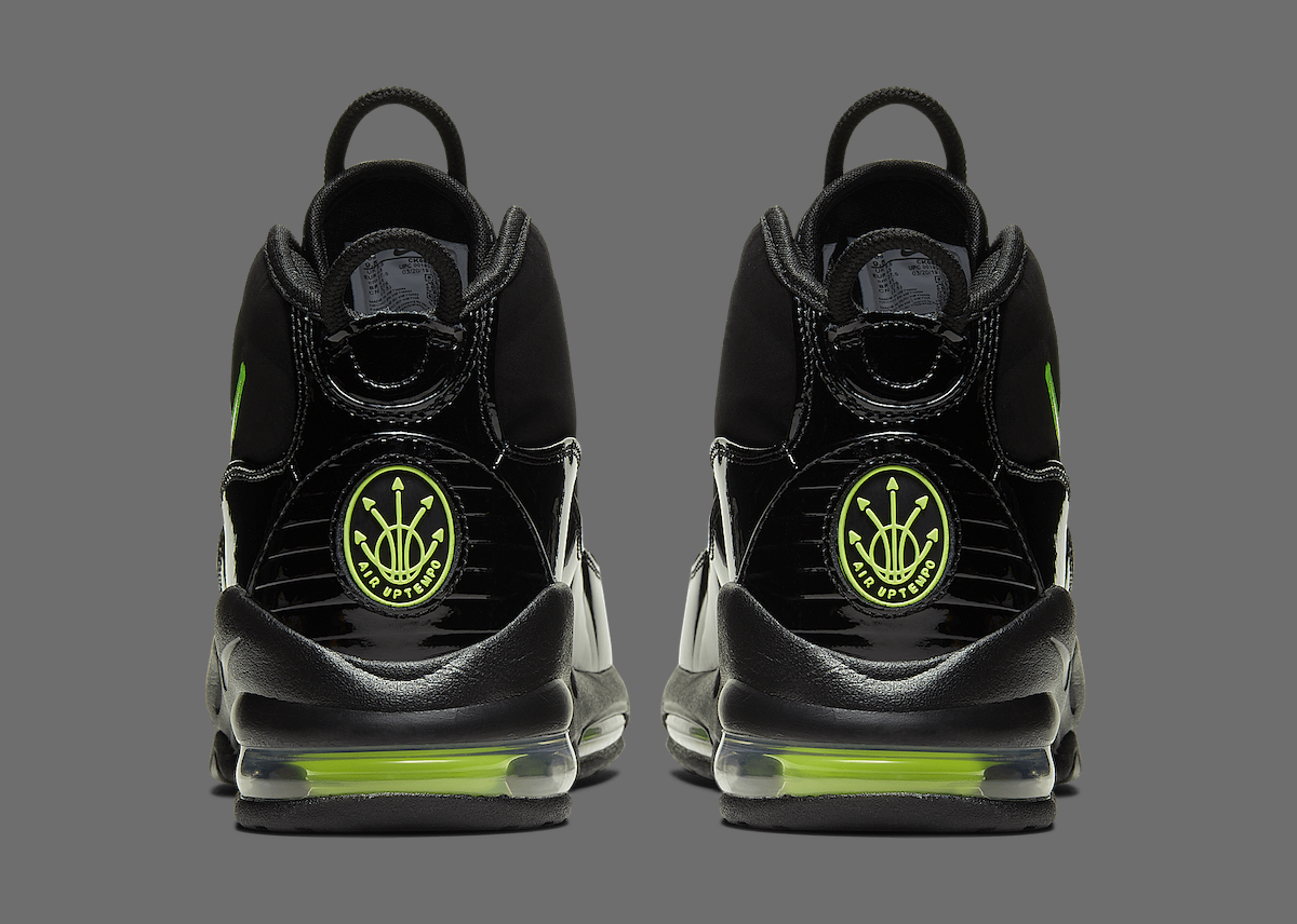 Back heel of the Nike Air Max Uptempo 95 Black Volt featuring the Air Uptempo logo
