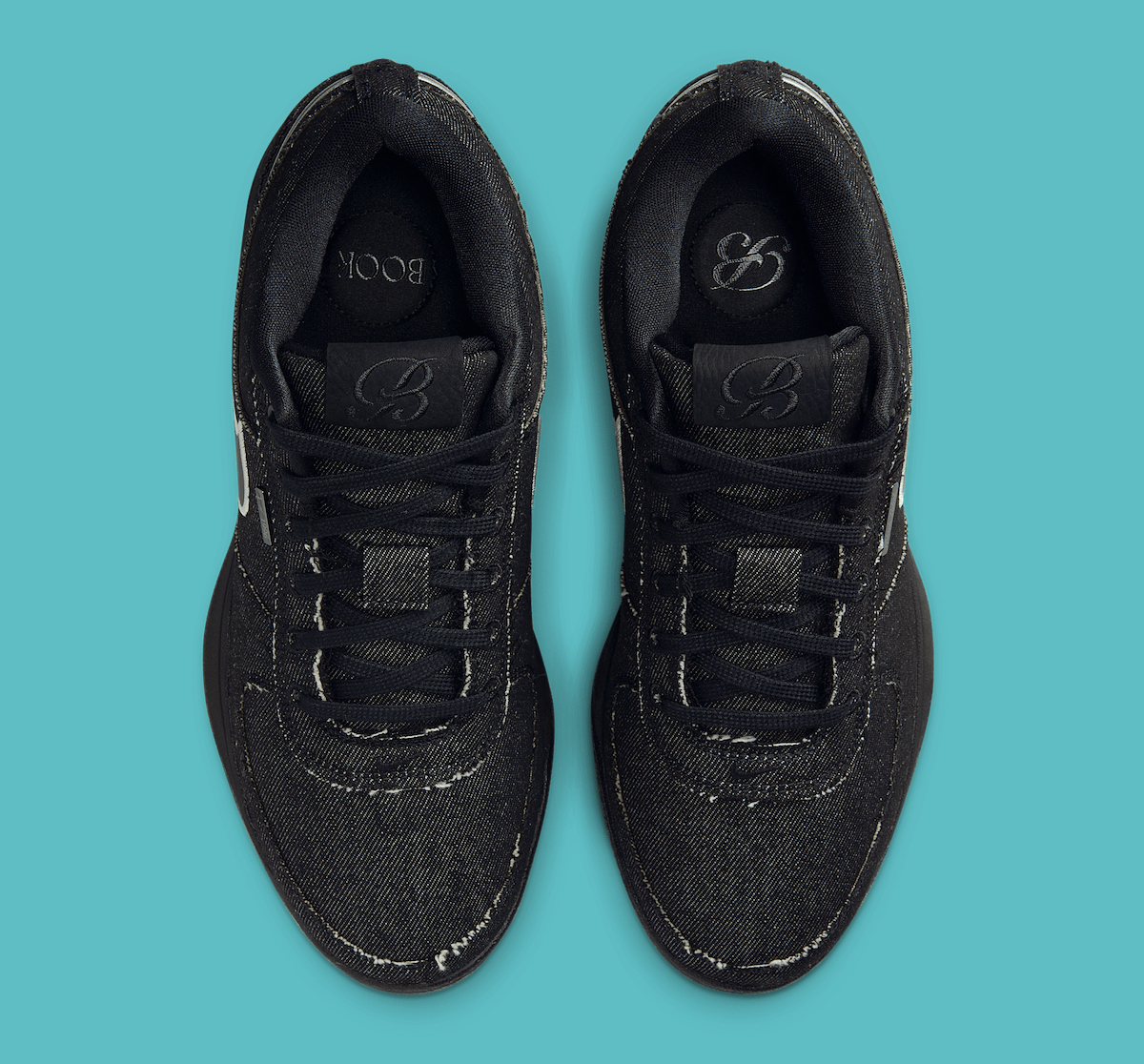 Top view of the Nike Book 1 Black Label highlighting black laces, stitched details, and branded insoles