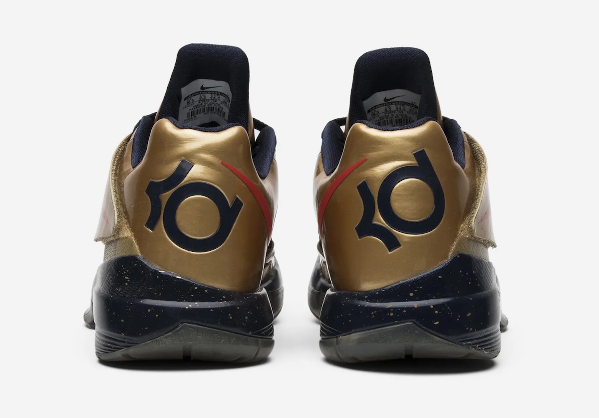 Rear view displaying the KD logo on the Metallic Gold heel.