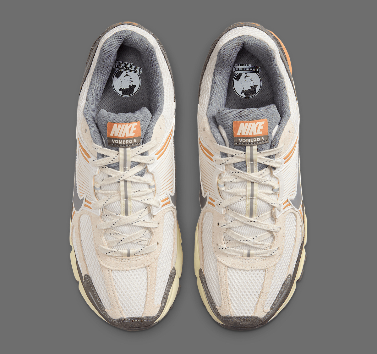 Top-down view of the Nike Zoom Vomero 5 Copper Moon highlighting the mesh upper and laces.