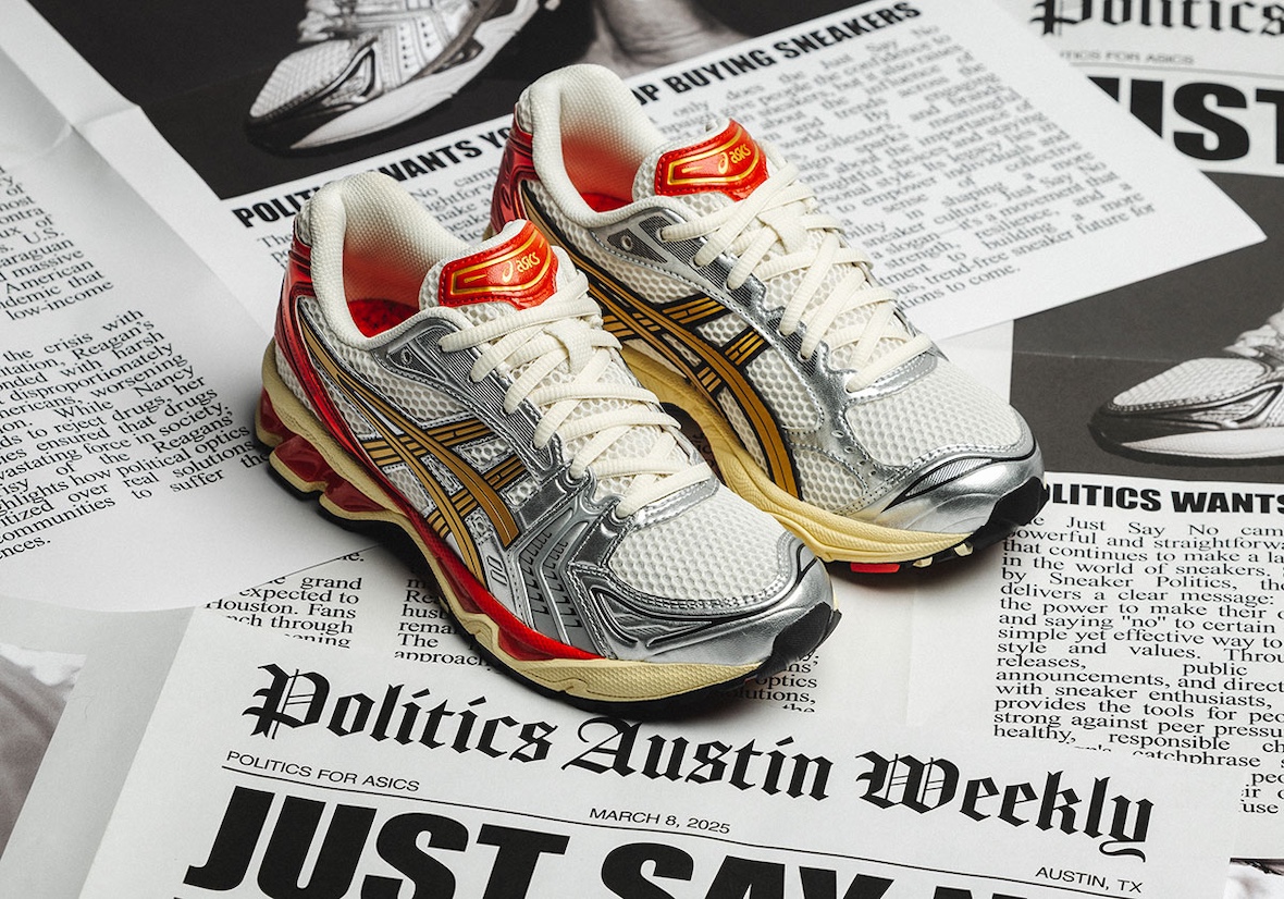 El lanzamiento de las ASICS GEL-Kayano 14 de Sneaker Politics es en marzo de 2025.
