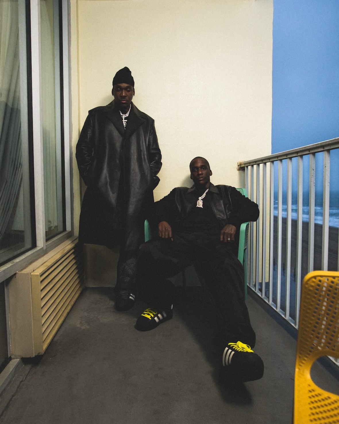 Clipse wearing Pharrell x adidas Superstar 92 with yellow laces in the campaign.