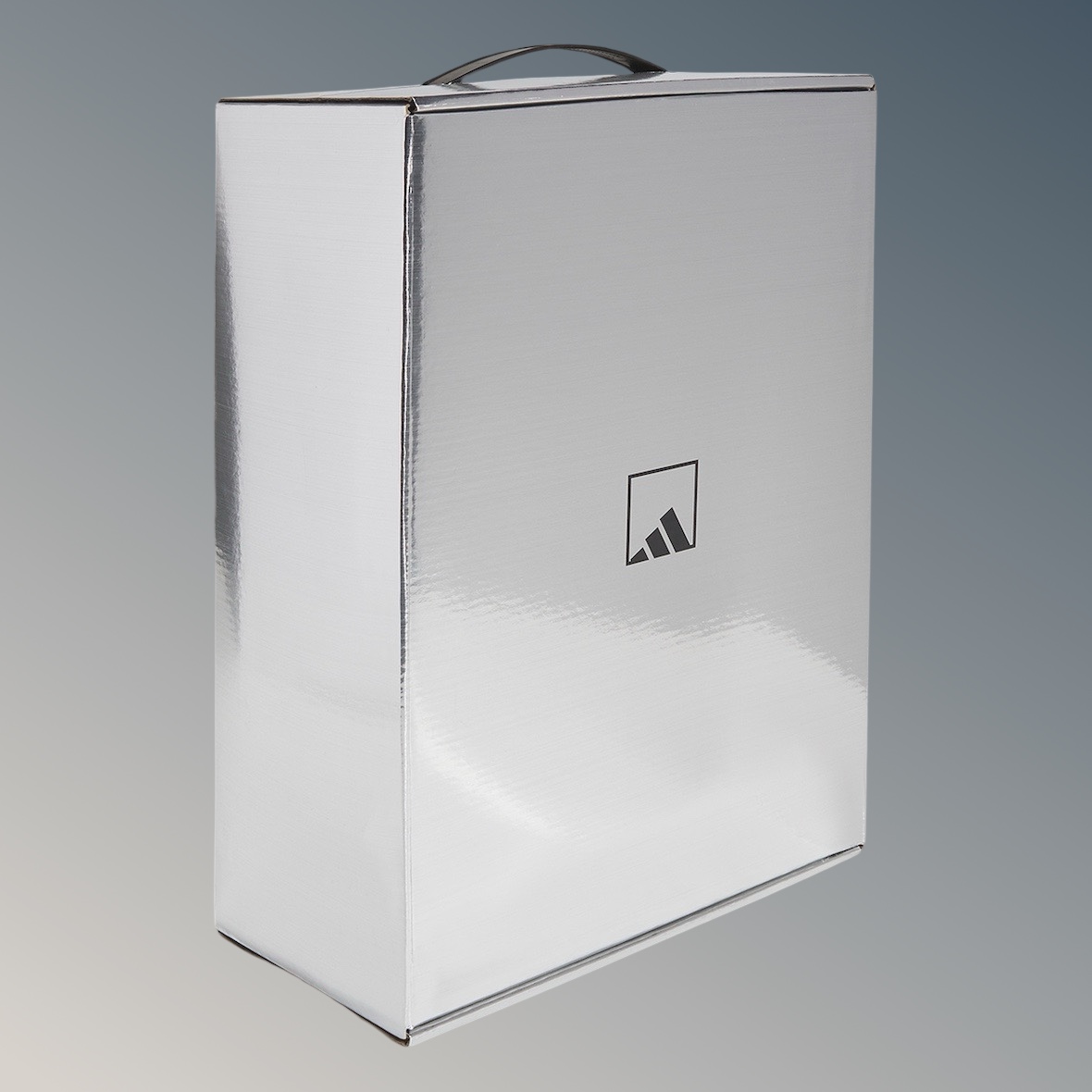 Silver metallic packaging box of the adidas Crazy 2 with adidas logo.