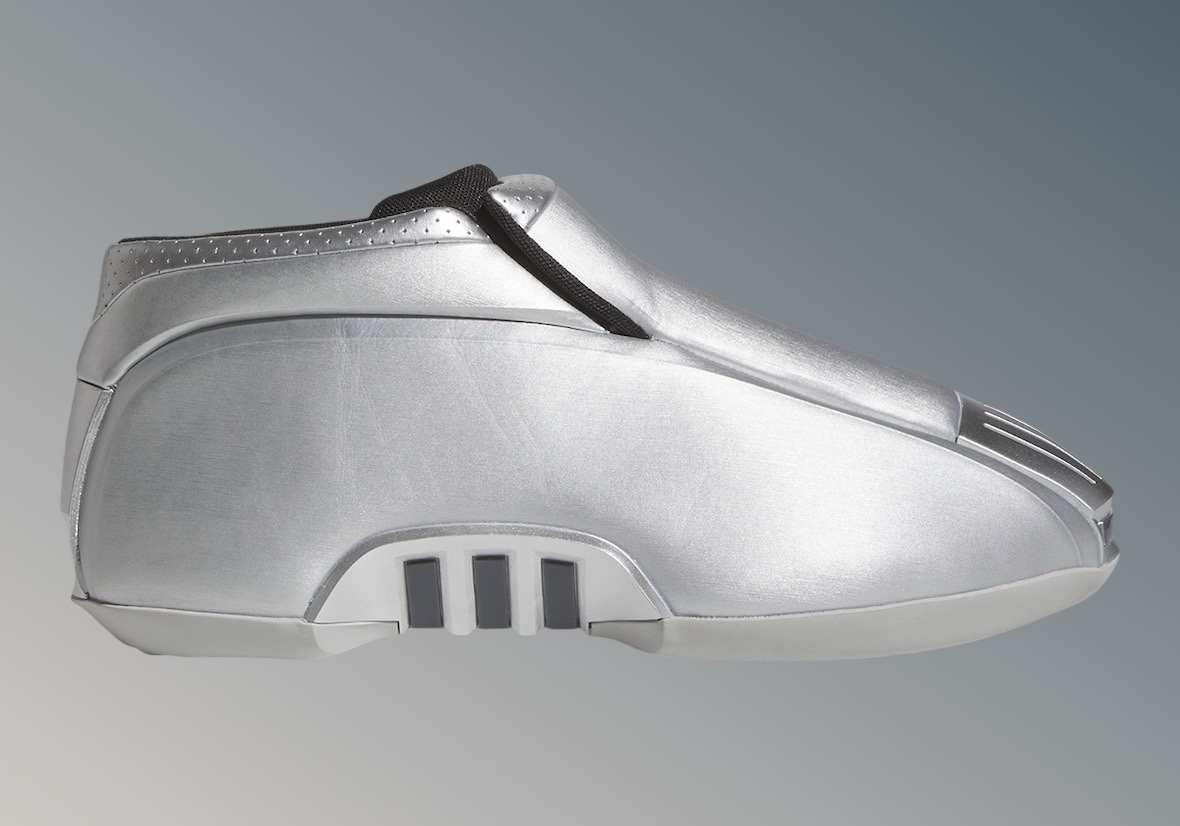 Side profile of the adidas Crazy 2 Silver Metallic showcasing its sleek futuristic design.