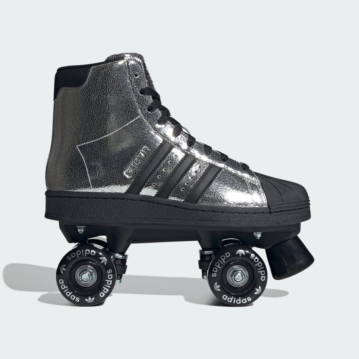 adidas Superstar 82 Roller Skates in silver metallic with black wheels