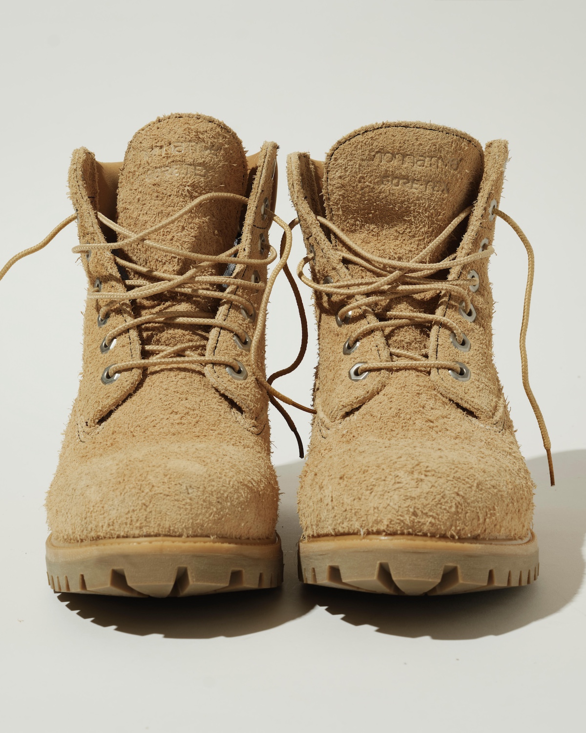 Overhead shot of Timberland x nonnative 6-Inch Boot displaying premium suede and reinforced stitching