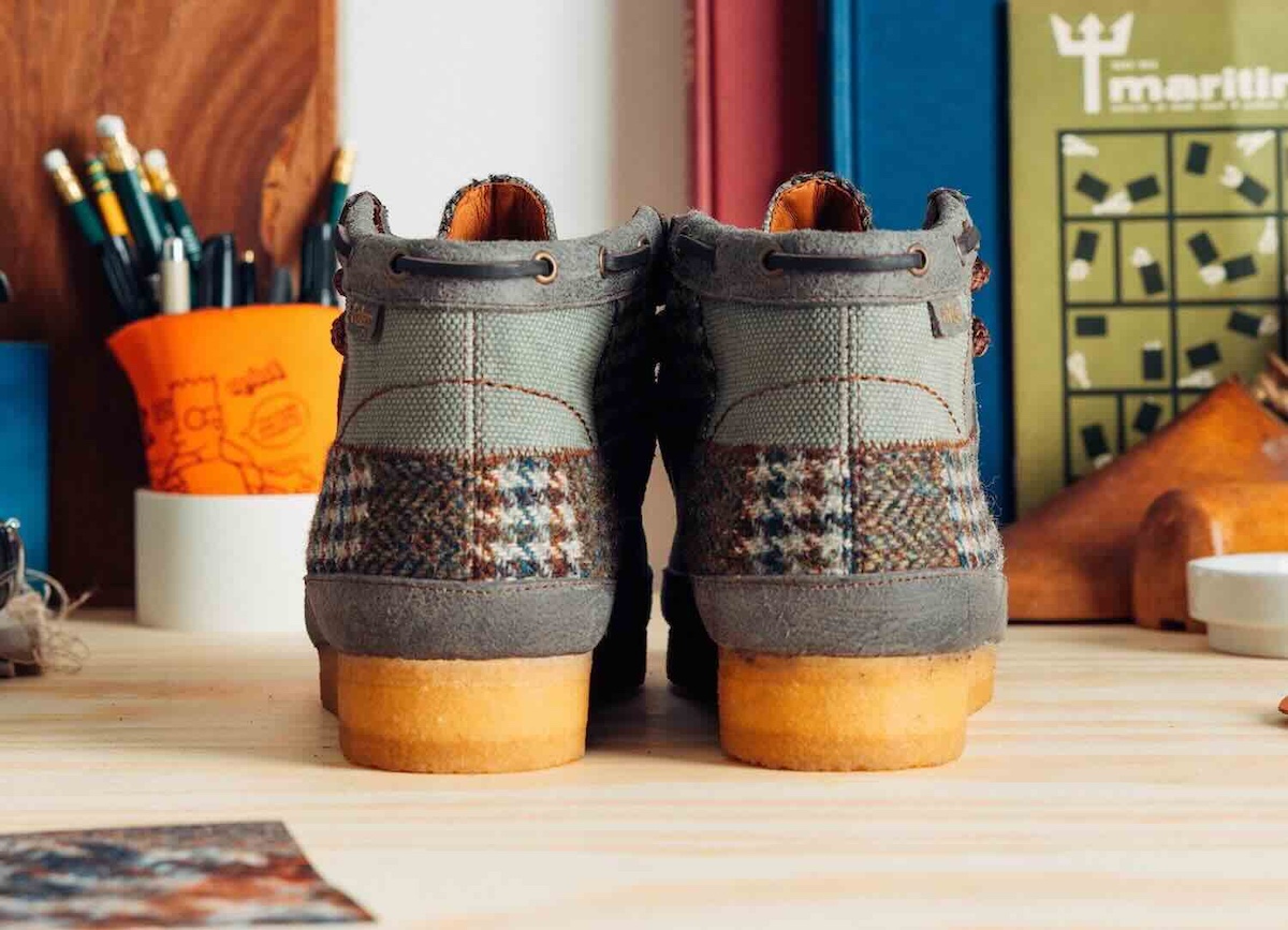 Rear view of the Wallabee 3.0, showcasing the detailed houndstooth design.