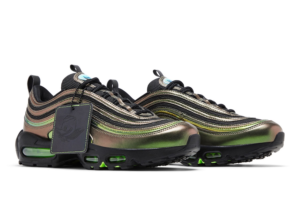 Nike x Division St. Air Max 97/95 Storm edition with a metallic gold and green upper.