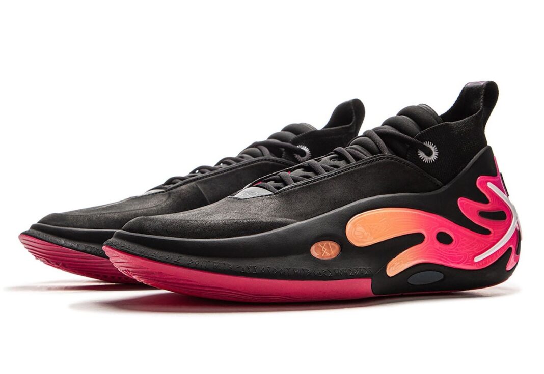 Li-Ning Way of Wade 11 Sunrise featuring black suede upper with vibrant gradient heel.