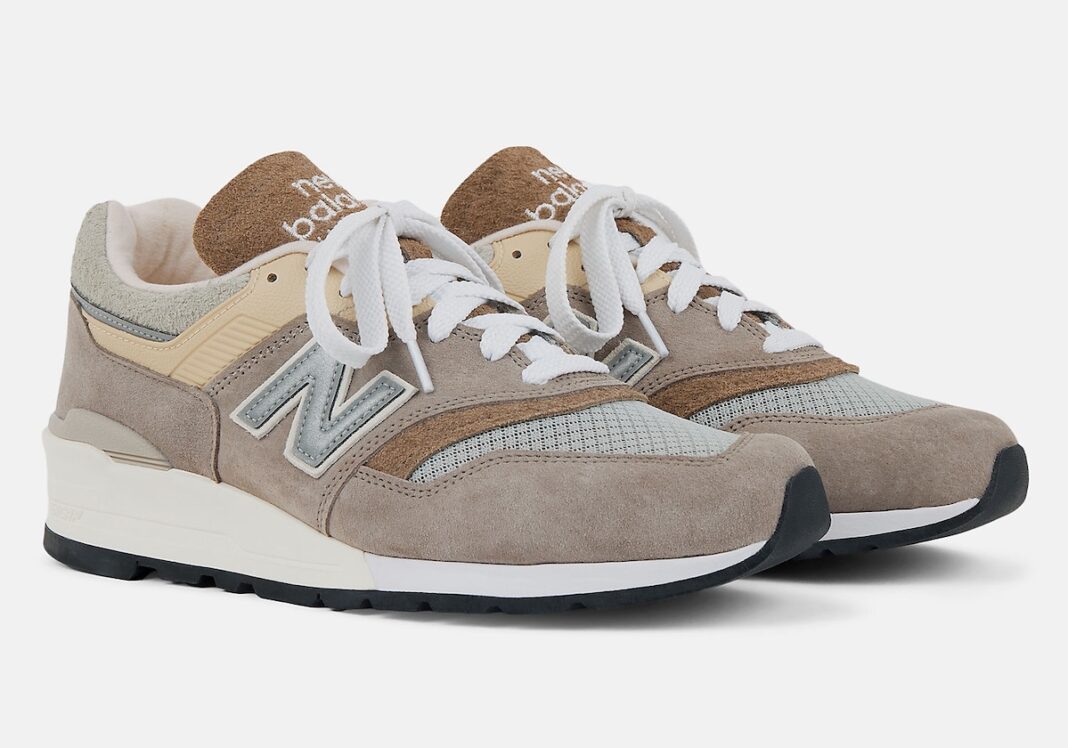New Balance 997 Light Mushroom front view showcasing premium suede and mesh materials