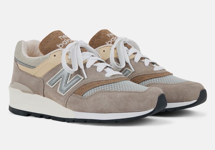 New Balance 997 Light Mushroom front view showcasing premium suede and mesh materials