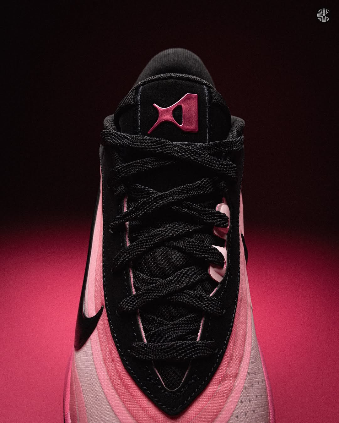 Top-down look at the Nike A’One with black laces and signature tongue logo.