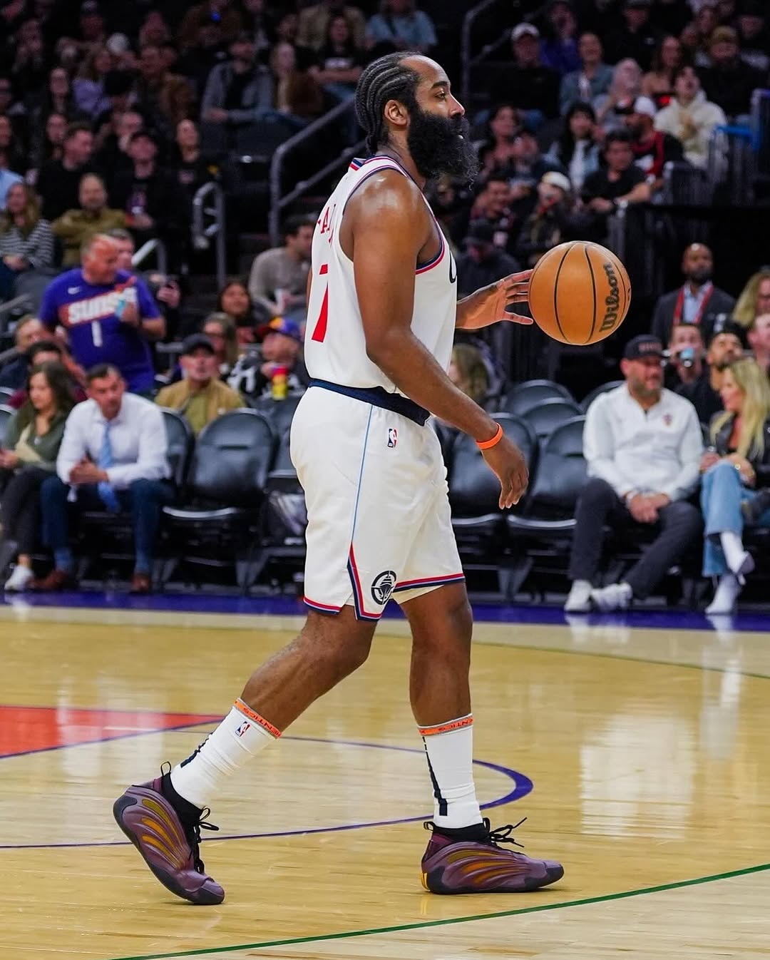 James Harden wearing Adidas Harden Vol. 9 Sun Devils PE during a game