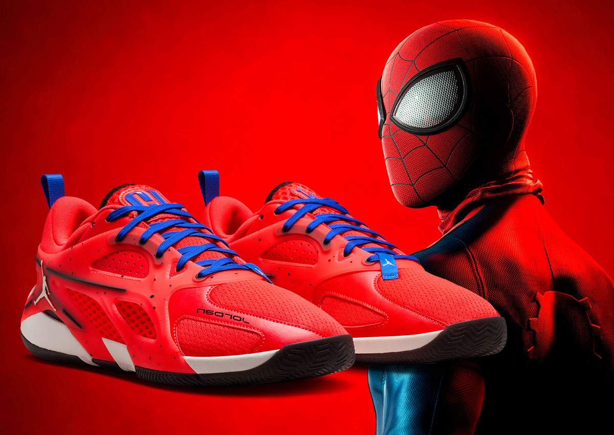 Jordan Heir “Bright Crimson/Racer Blue” Channels Spider-Man Energy