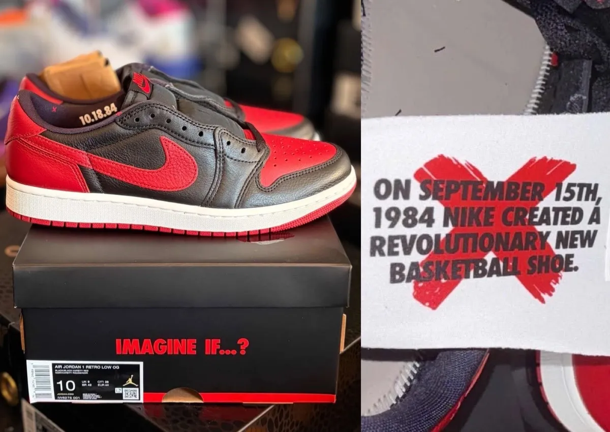 Air Jordan 1 Low OG Banned IW6276-001 — black and red colourway with X on heel backtab