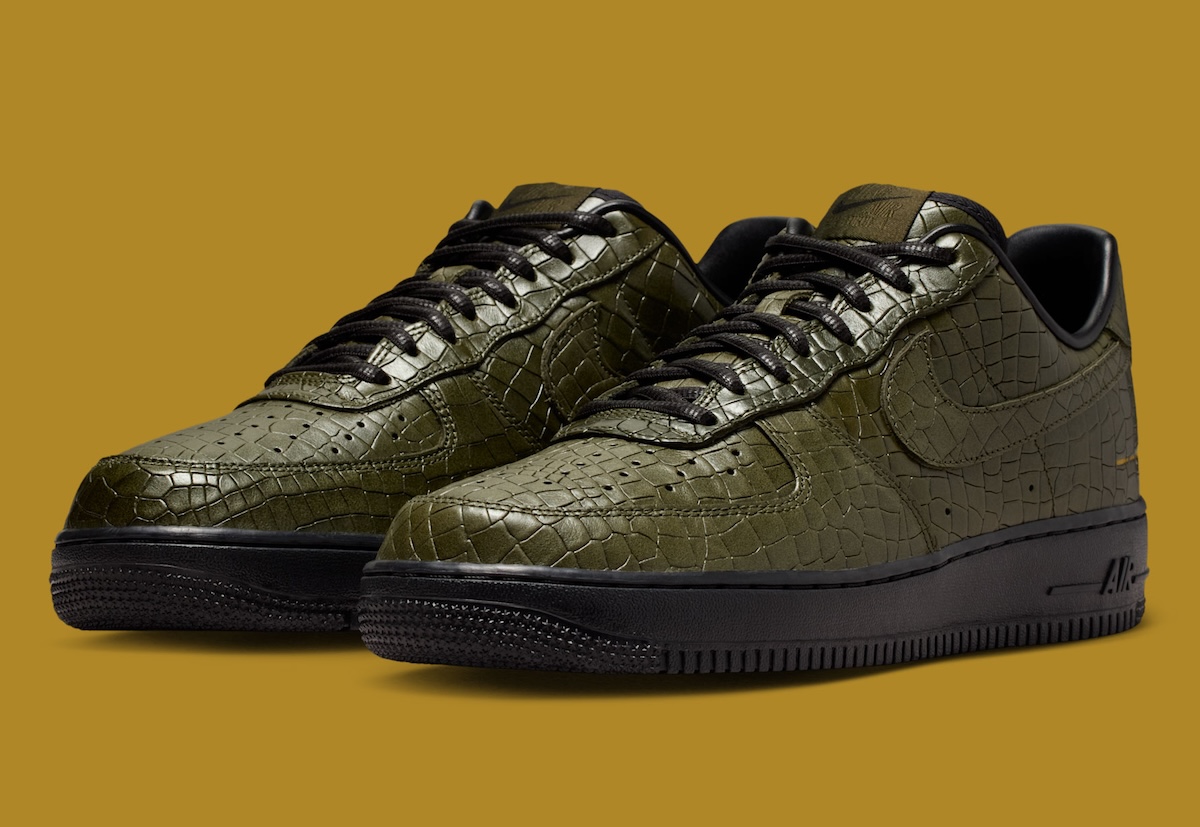 Nike Air Force 1 Low Combines “Cargo Khaki Croc” Leather And Morse Code Detailing