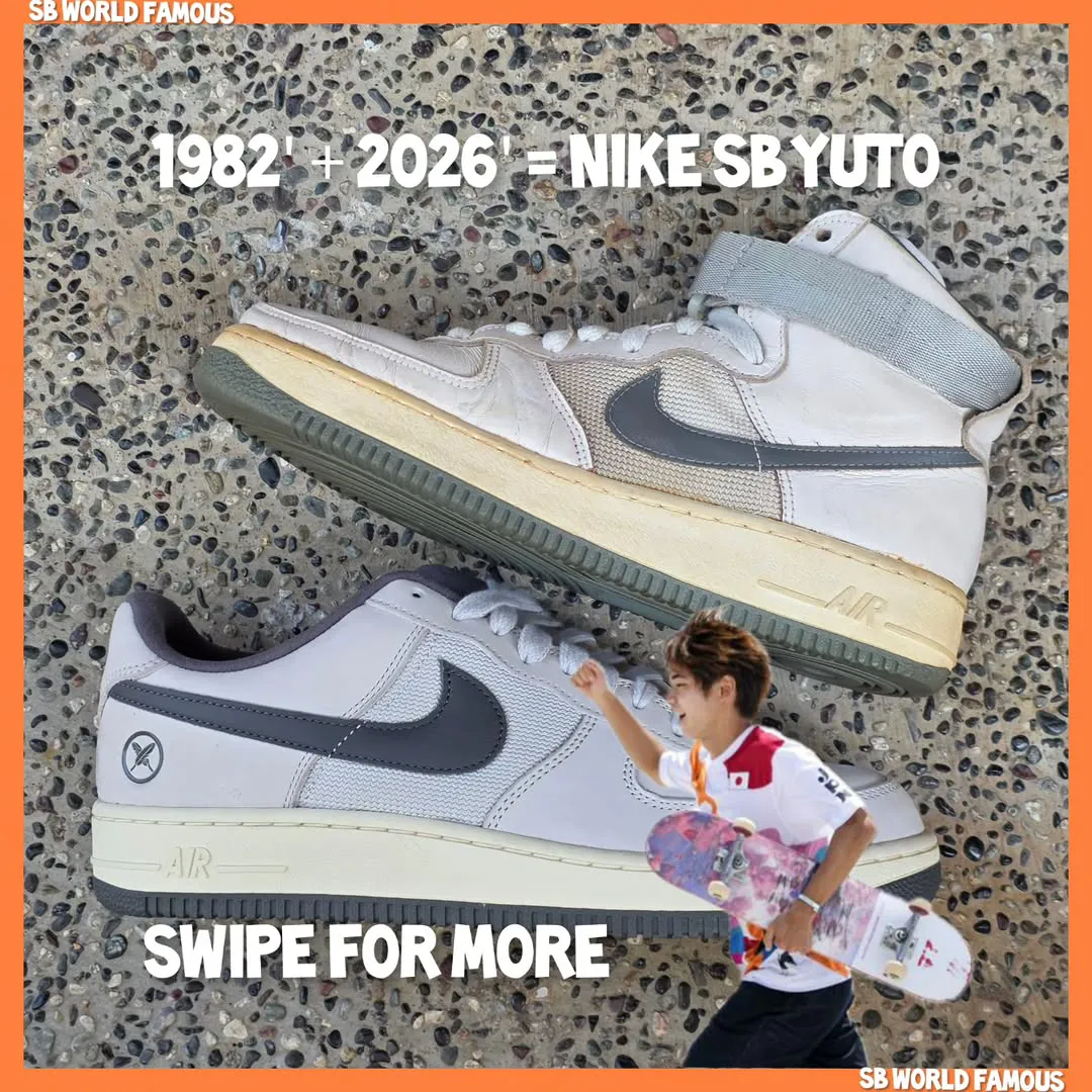 Yuto Horigome Nike SB Air Force 1 Low inspired by the original 1982 Air Force 1 with vintage off-white and grey design