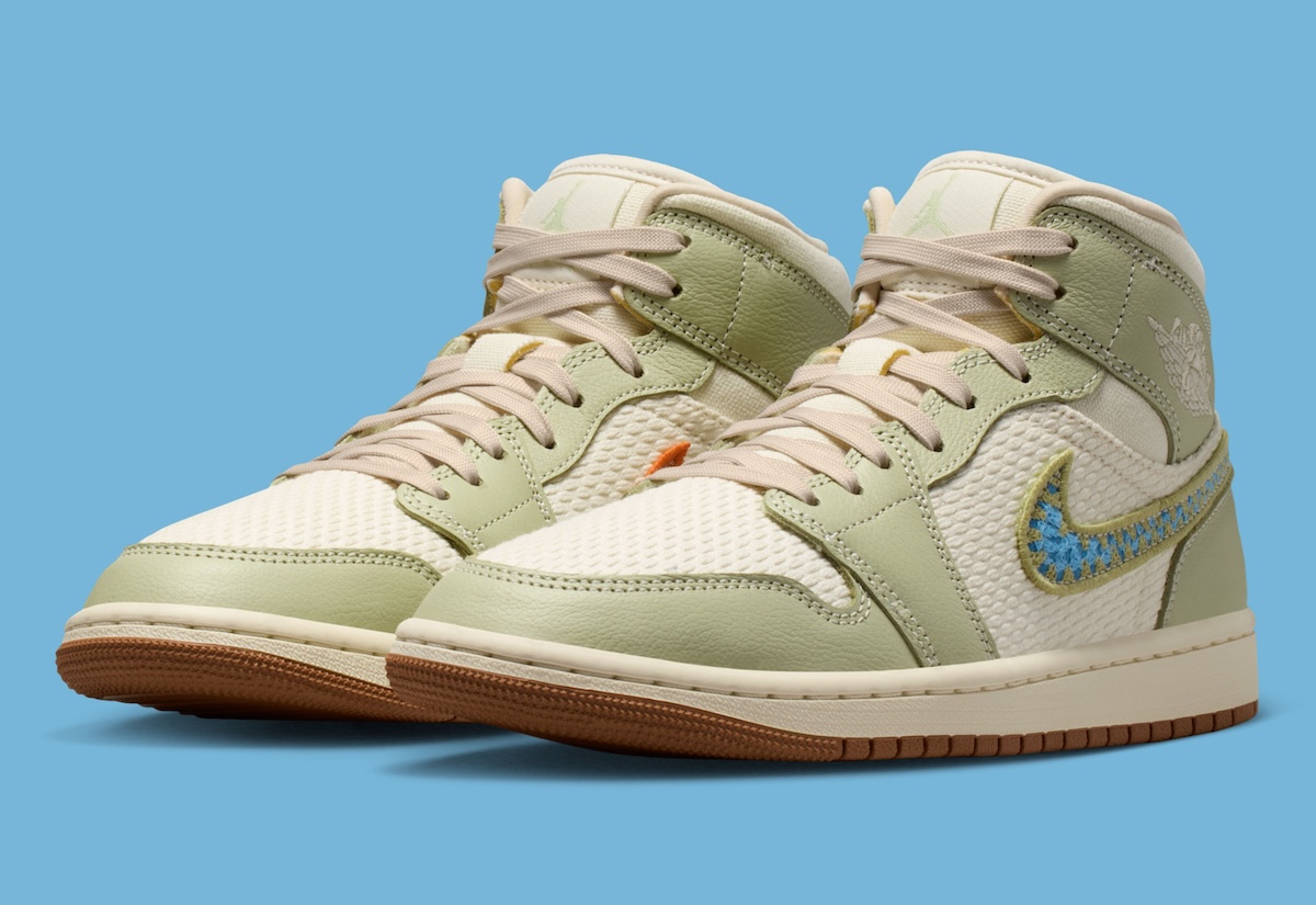 Air Jordan 1 Mid “Olive Aura” Comes With A Crochet Swoosh