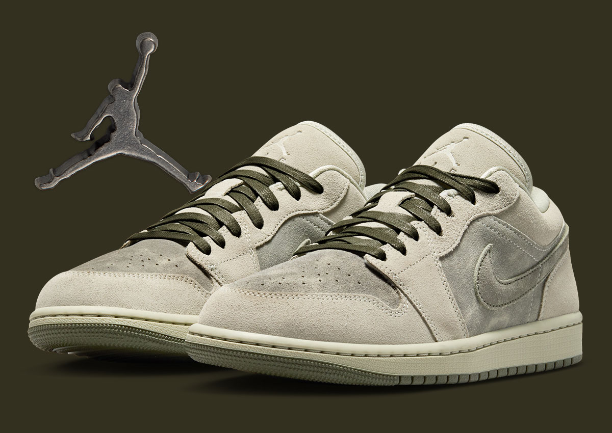 Air Jordan 1 Low “Spruce Fog/Jade Stone” Gets A Weathered Suede Makeover