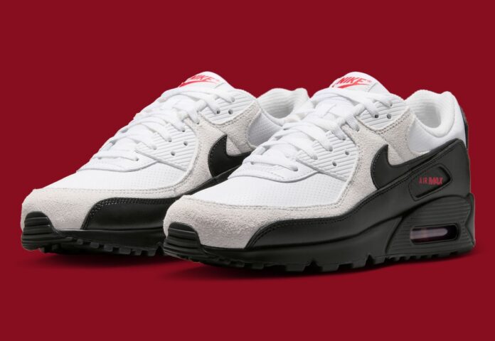 Nike Air Max 90 "White/Black" レッドブランディングで引き立つ