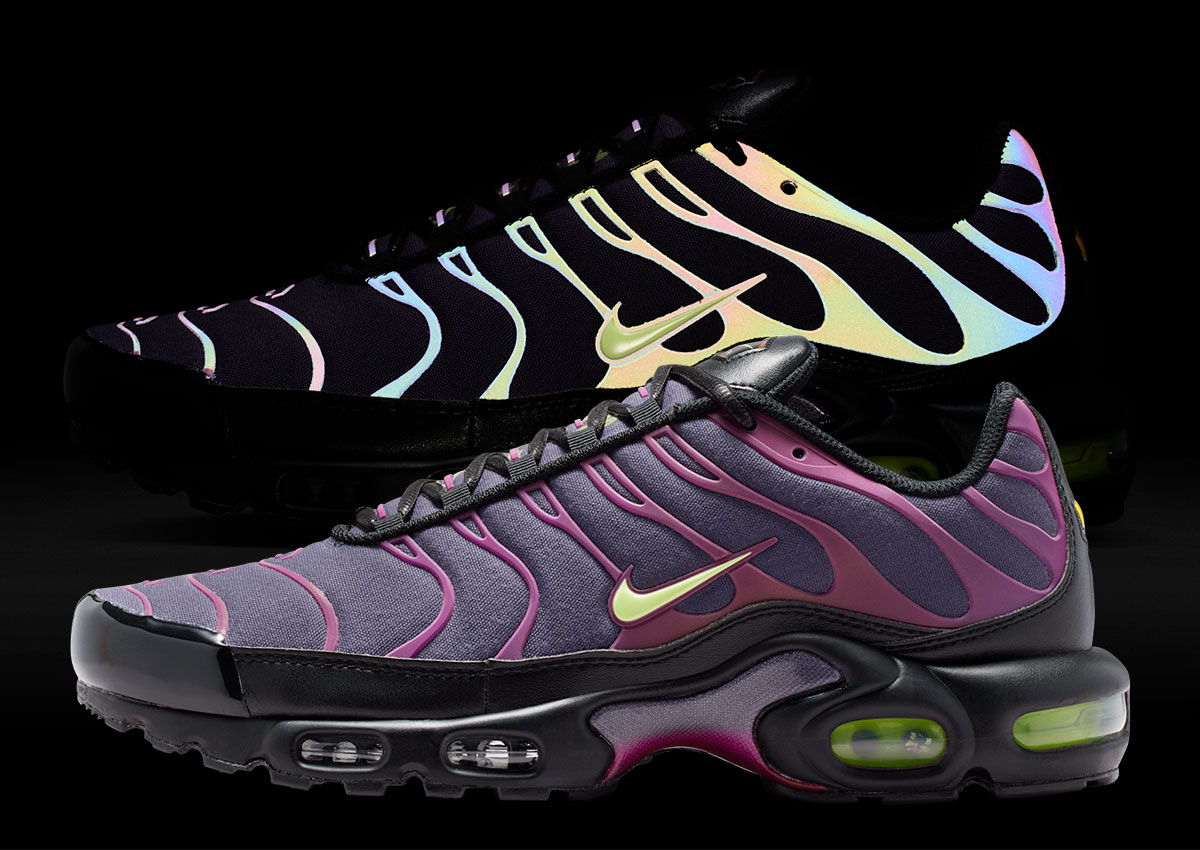 Nike Air Max Plus “Dark Raisin/Liquid Lime” Glows With Rainbow Reflective Details