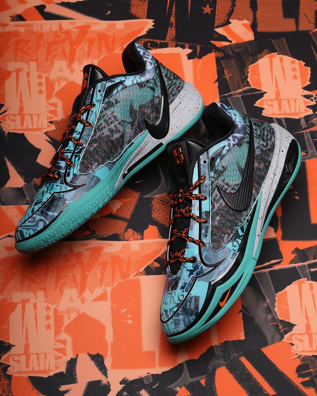 SLAM x Nike Basketball Collection featuring Sabrina 4, Ja 4, GT Cut 4, and Hyperflight with New York graffiti graphics and safety orange colorways - detail view 5
