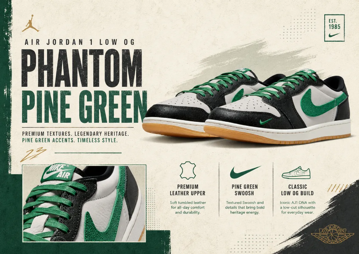 Air Jordan 1 Low OG “Phantom/Pine Green” Releases June 6th