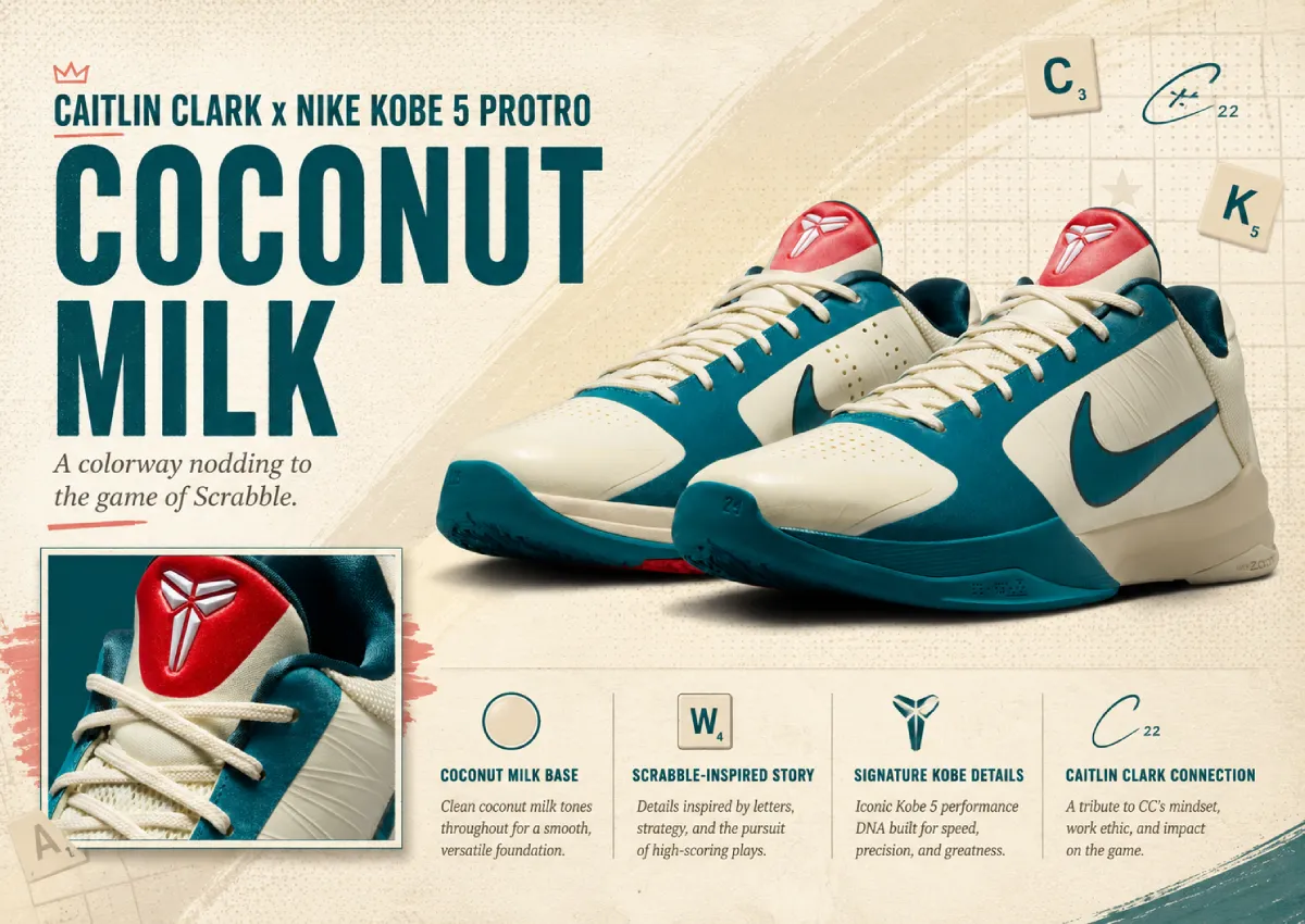 Caitlin Clark x Nike Kobe 5 Protro “Scrabble” Releases June 2nd